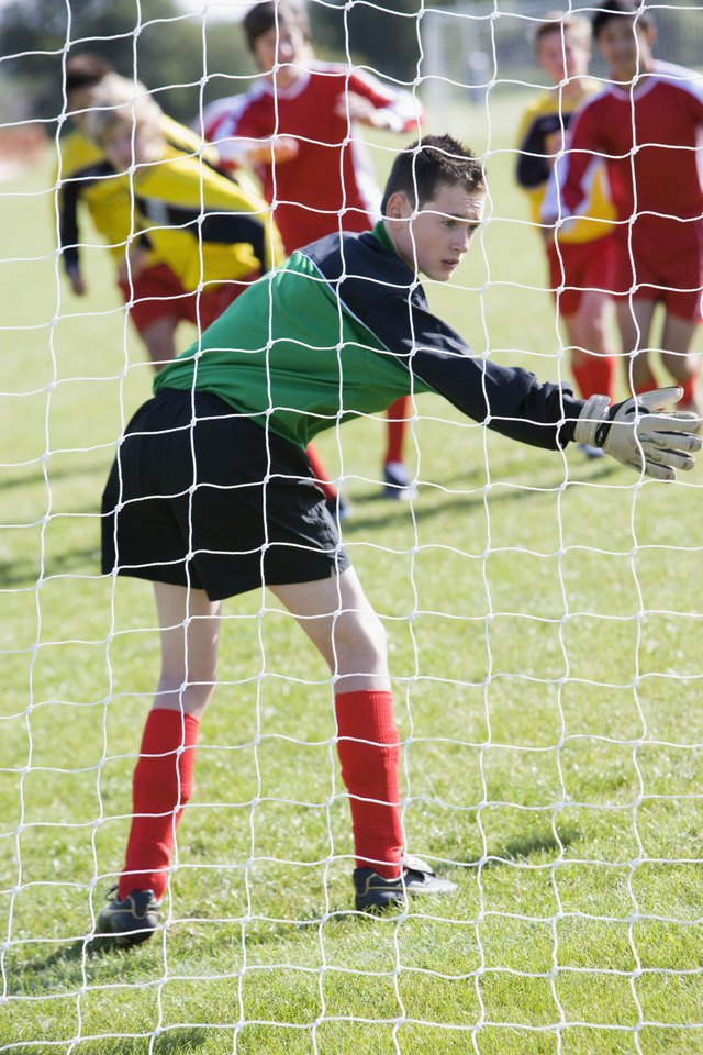 Goalie guarding soccer goal