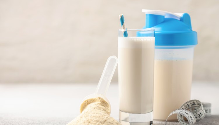 Protein sport shake and powder . Fitness food and drink. Diet