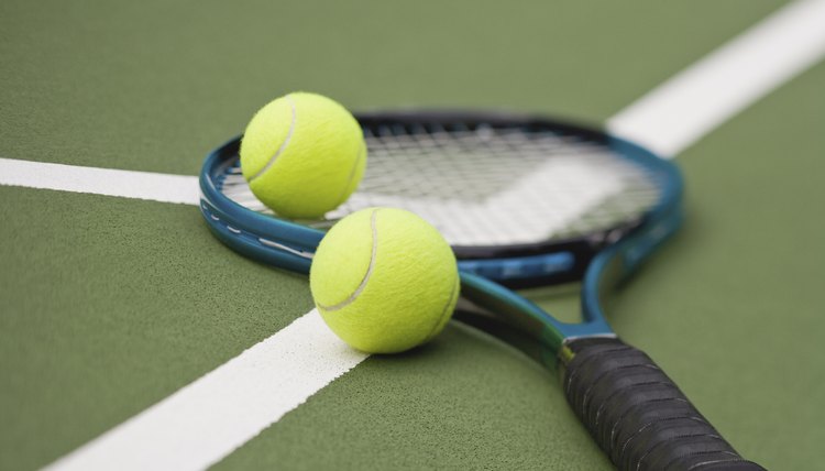 Tennis balls and racket
