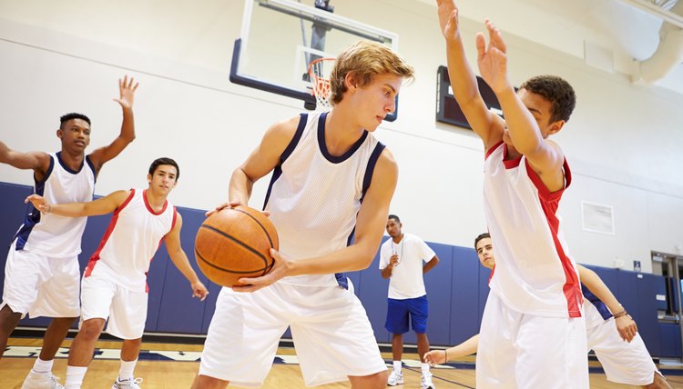 Male High School Basketball Team Playing Game