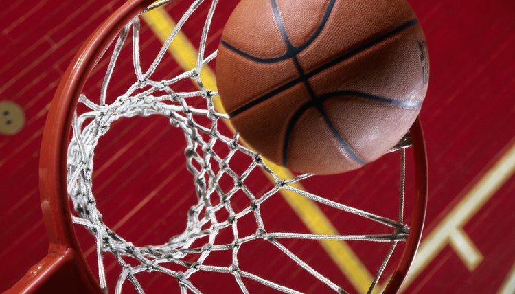 High angle view of basketball goal and ball