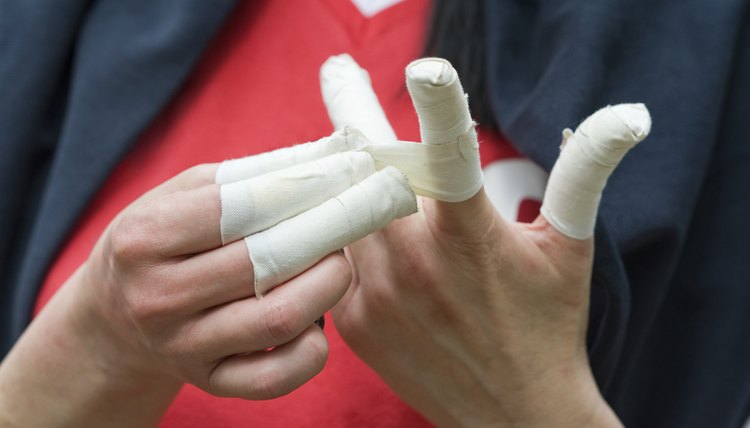 Volleyball player with taped fingers