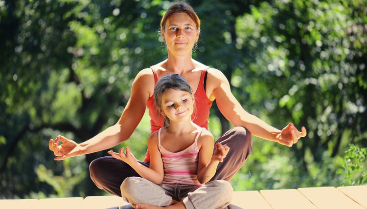 Grandmother and granddaughter at a morning gymnastics