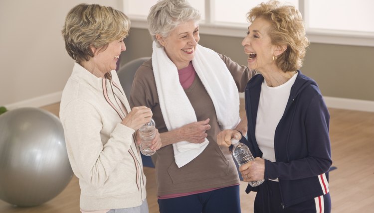 Mature friends exercising